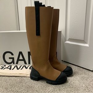 Ganni Country Tall Lug Sole Boot EU 36 US 6 Chipmunk Speckle Tan $295